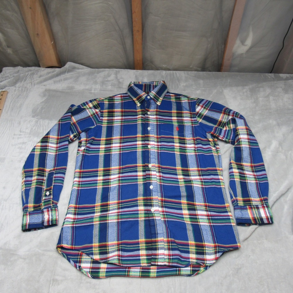 Polo Ralph Lauren Shirt Men Small Blue Tartan Heritage Plaid Classic Long Sleeve